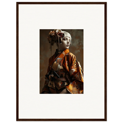 Portrait of a woman in an orange kimono, perfect for Night Blossom room decor