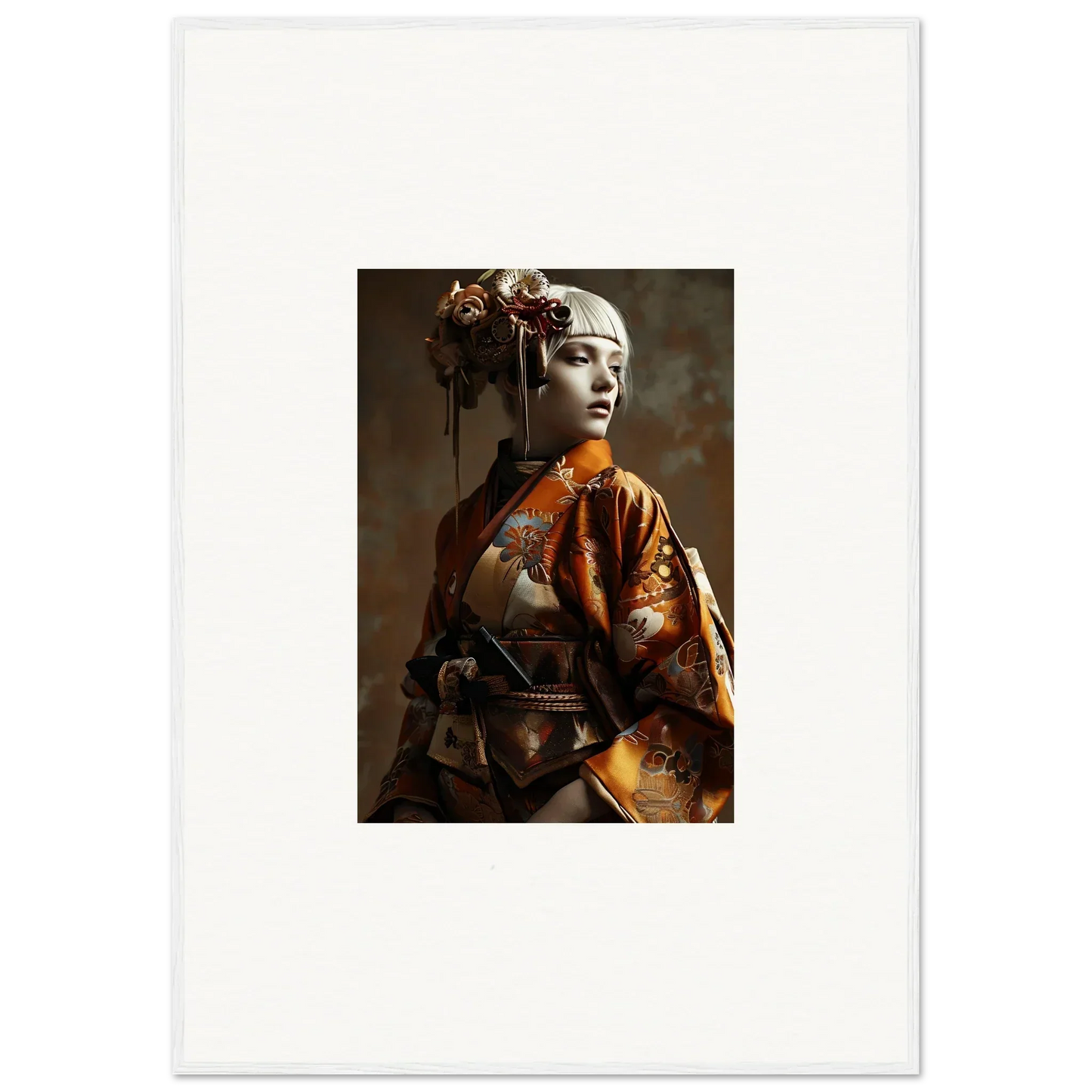 Portrait of a woman in traditional Japanese geisha attire for Night Blossom room decor