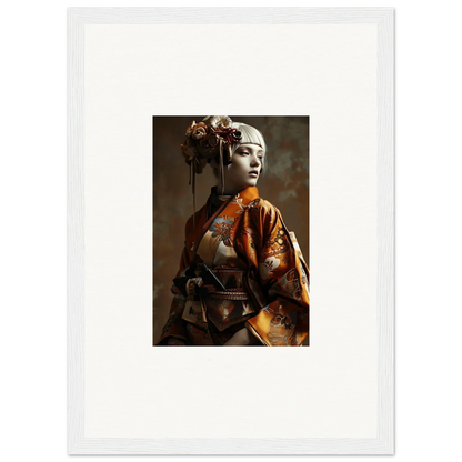 Portrait of a woman in traditional Japanese geisha attire for night blossom room decor