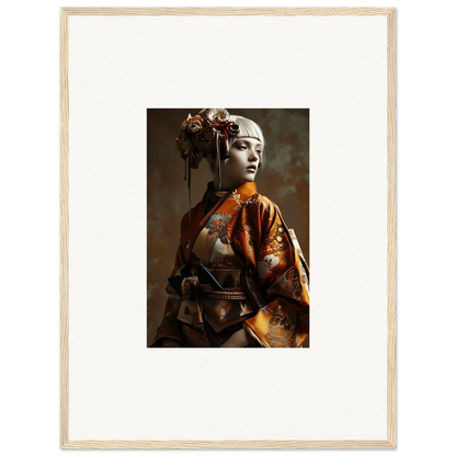 Framed wall art of a woman in traditional Japanese attire for elegant room decor