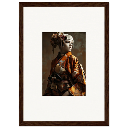 Framed wall art of a woman in traditional geisha attire for elegant night blossom room decor