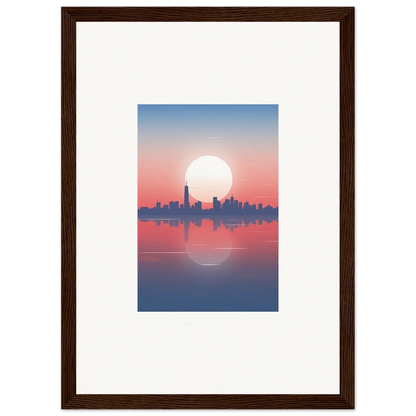 Framed wall art of city skyline silhouette at sunset for elegant room decor