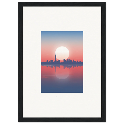 Framed wall art of a city skyline silhouette at sunset for elegant room decor