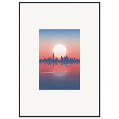 Framed wall art of city skyline silhouette at sunset for elegant room decor