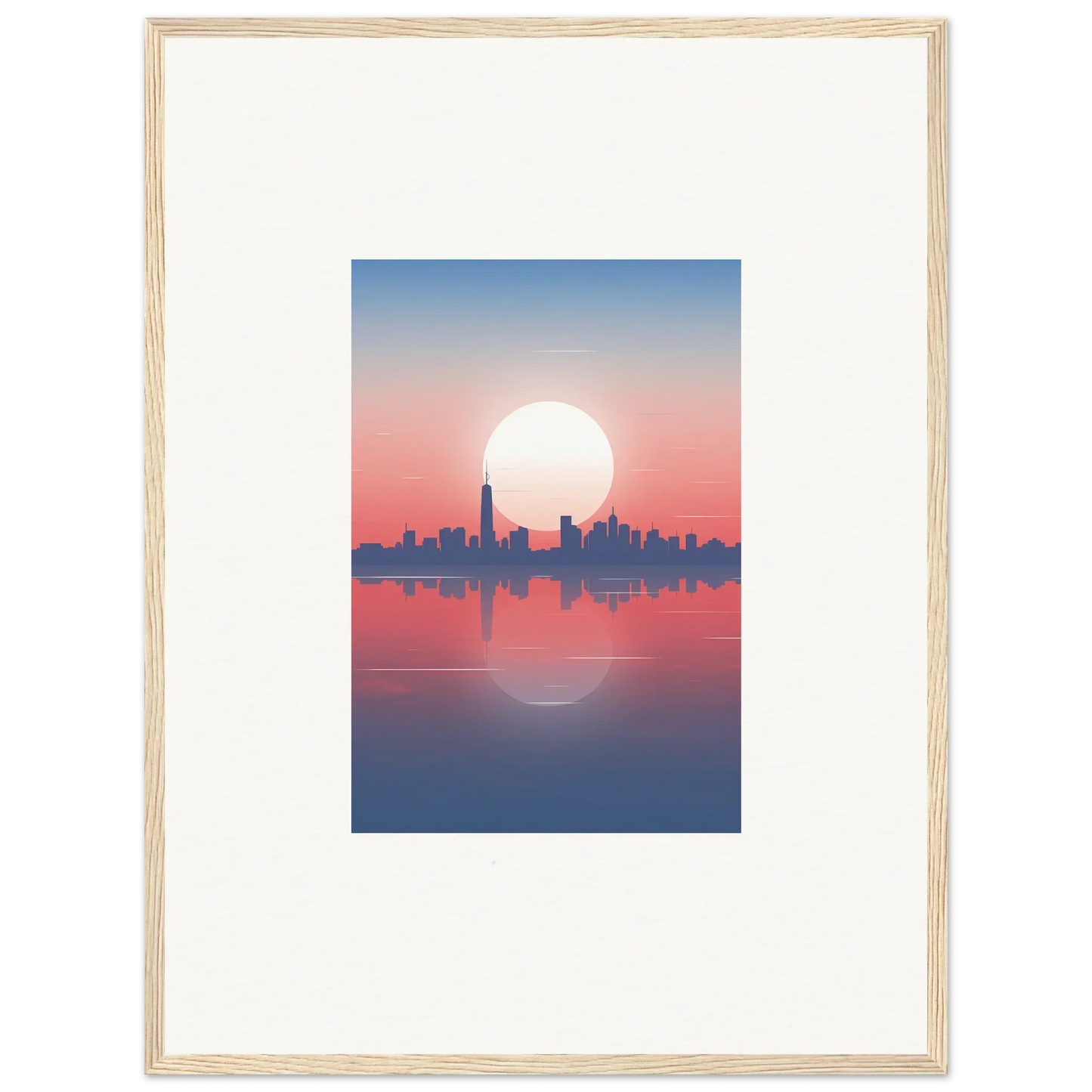 Framed wall art of city skyline silhouette at sunset for elegant room decor