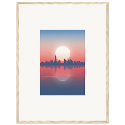 Framed wall art of city skyline silhouette at sunset for elegant room decor