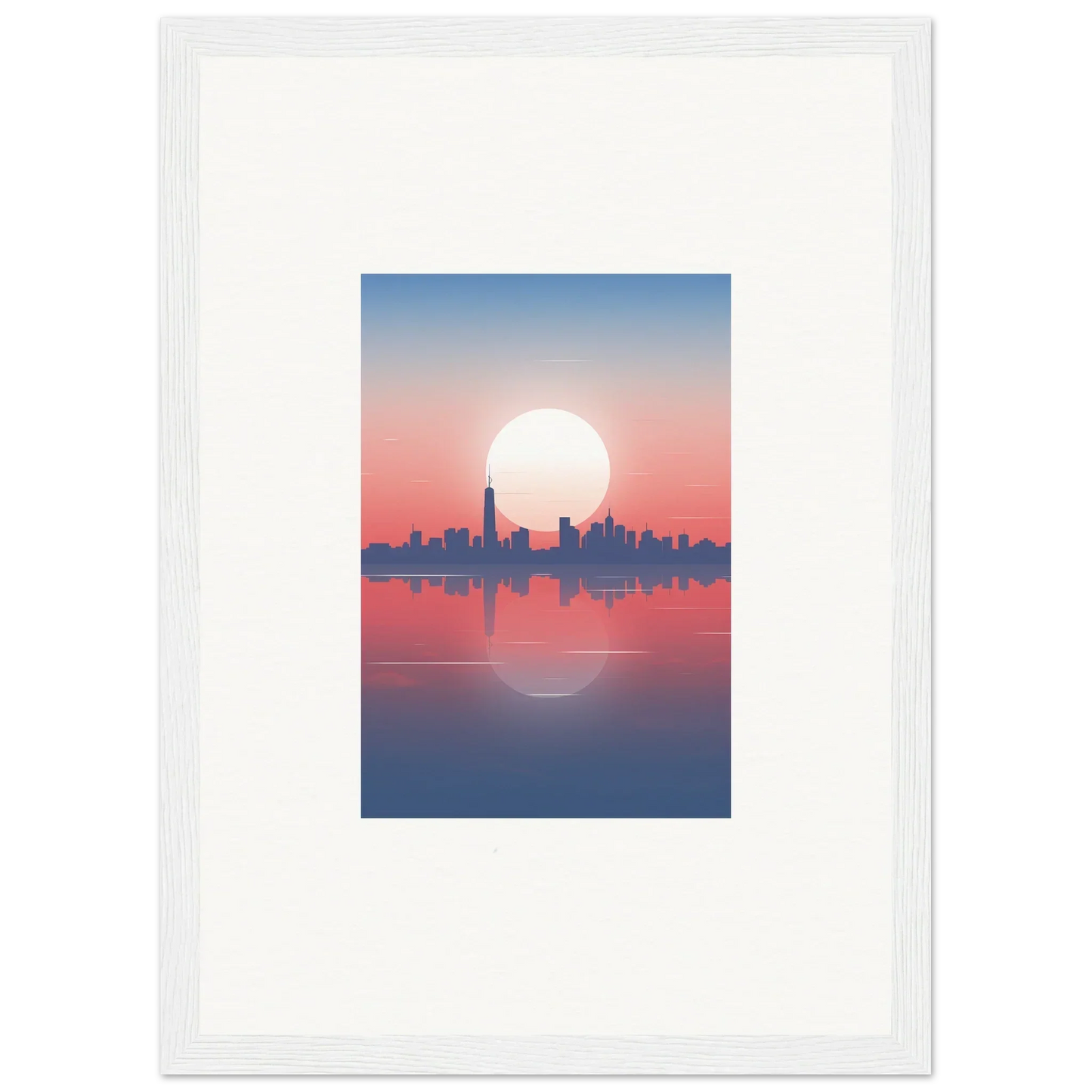 Framed wall art of city skyline silhouette at sunset for stylish room decor