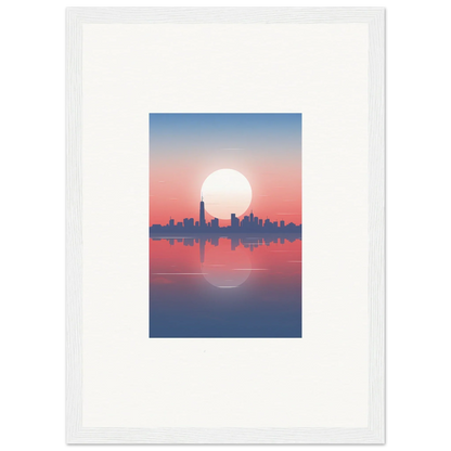 Framed wall art of city skyline silhouette at sunset for stylish room decor