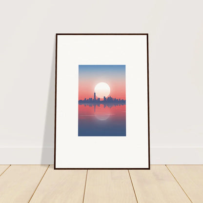 Framed wall art of city skyline silhouette at sunset, a perfect dusk memento for room decor