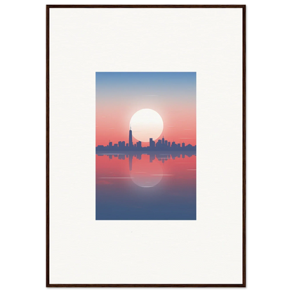 Framed wall art of a city skyline silhouette at sunset, perfect dusk memento room decor