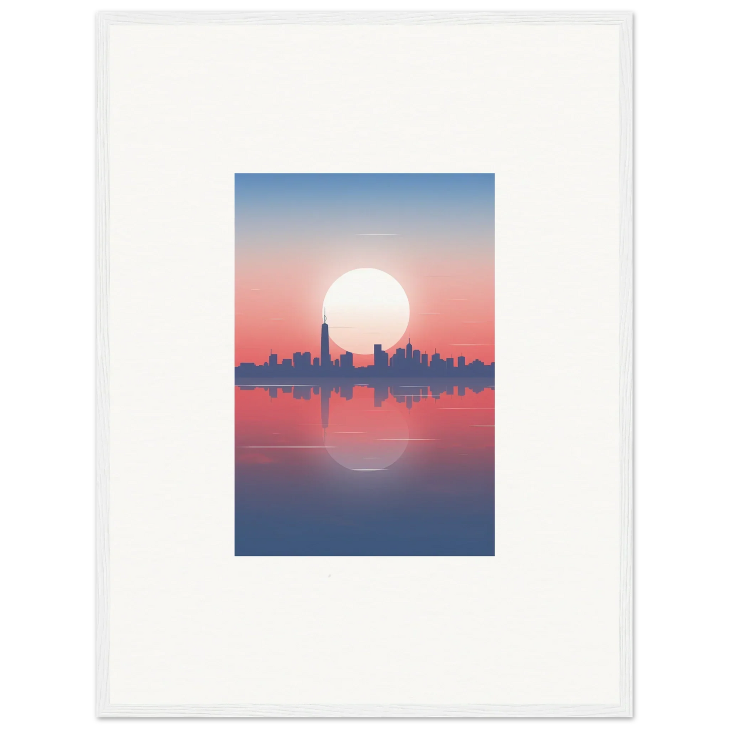 Framed wall art of city skyline silhouette at sunset for elegant room decor