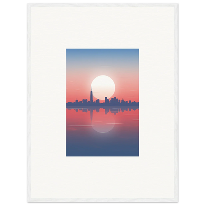 Framed wall art of city skyline silhouette at sunset for elegant room decor