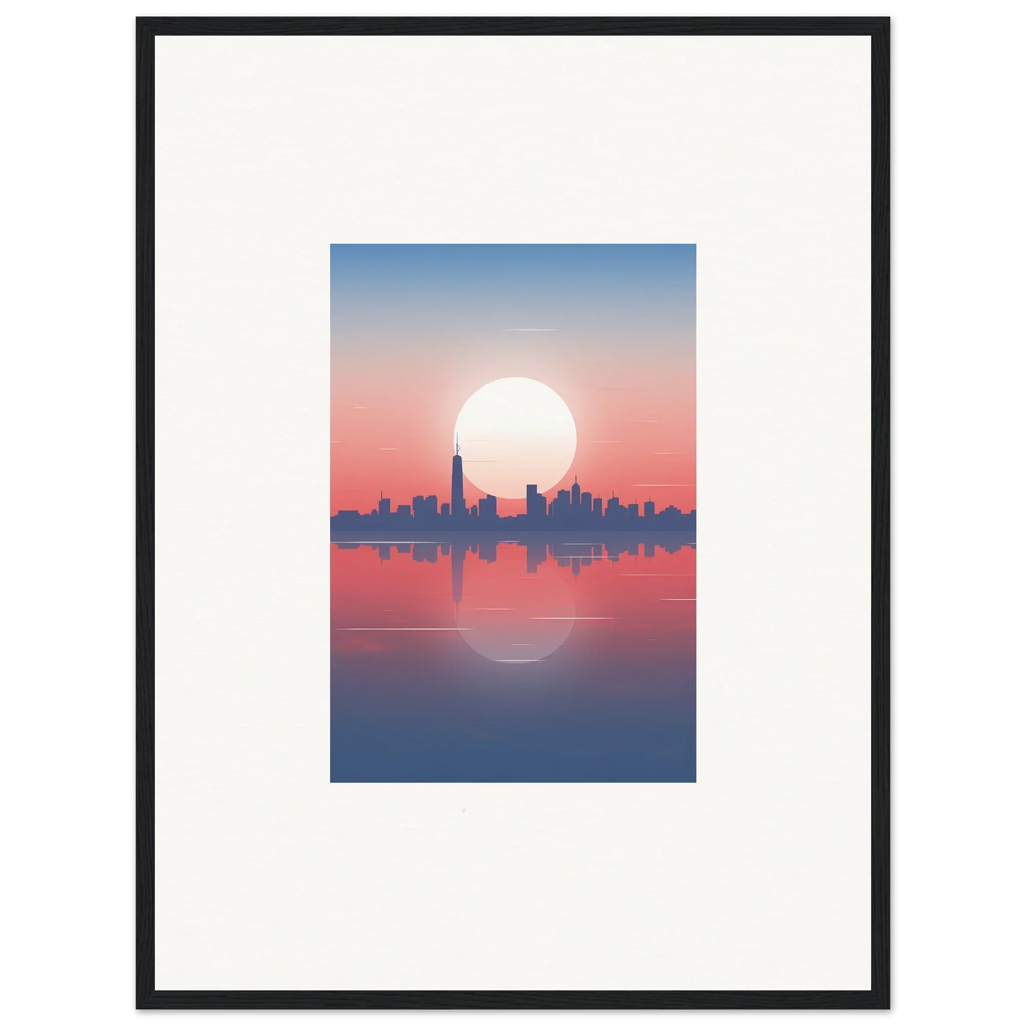 Framed wall art of a city skyline silhouette at dusk memento for stylish room decor