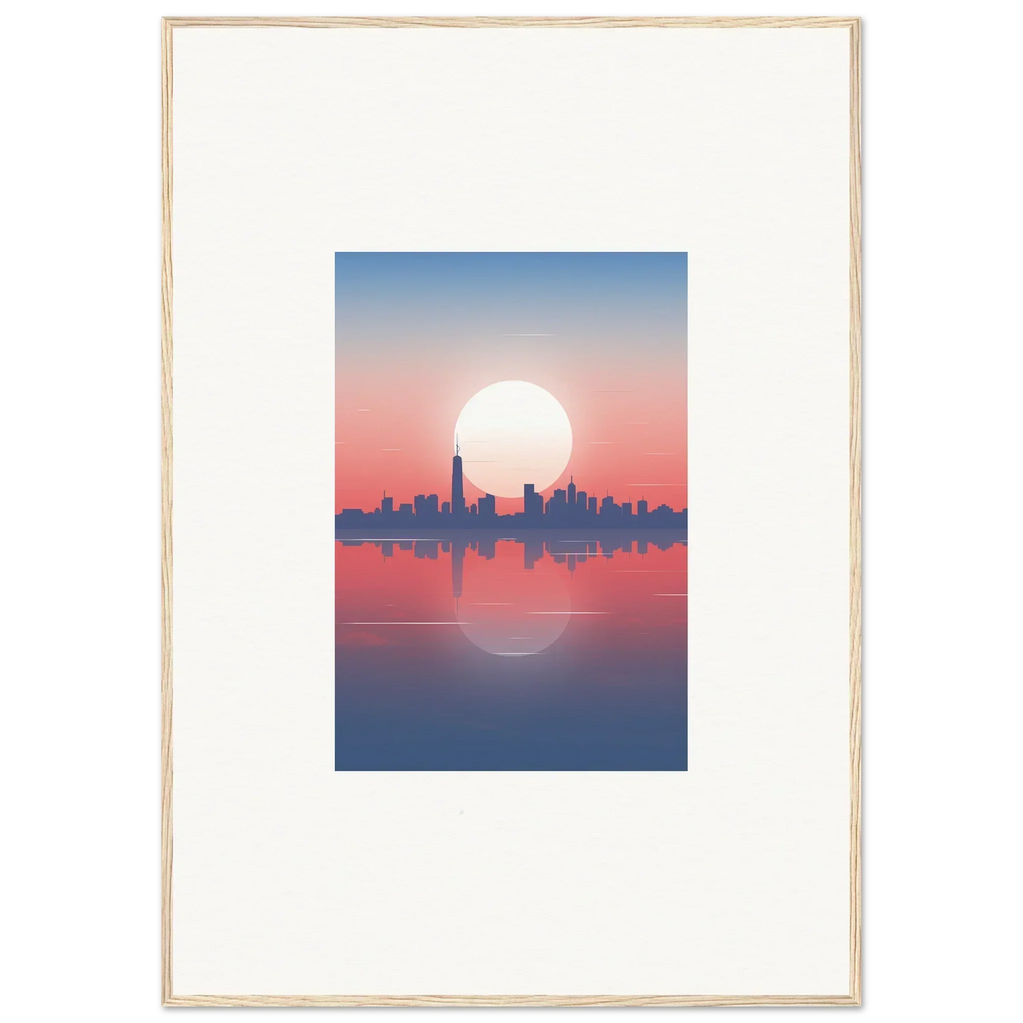 Framed wall art of city skyline silhouette at sunset for stylish room decor