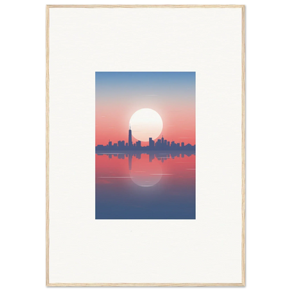 Framed wall art of city skyline silhouette at sunset for stylish room decor