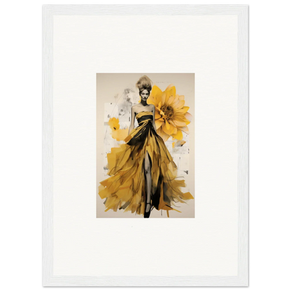 Fashion illustration of a yellow dress with sunflowers from Emerald Petal Eclipse