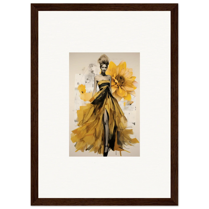 Fashion illustration of a yellow sunflower gown from Emerald Petal Eclipse special edition art