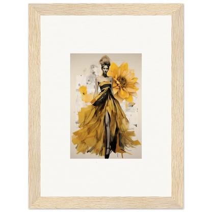 Fashion illustration of a yellow sunflower dress from Emerald Petal Eclipse special edition art™