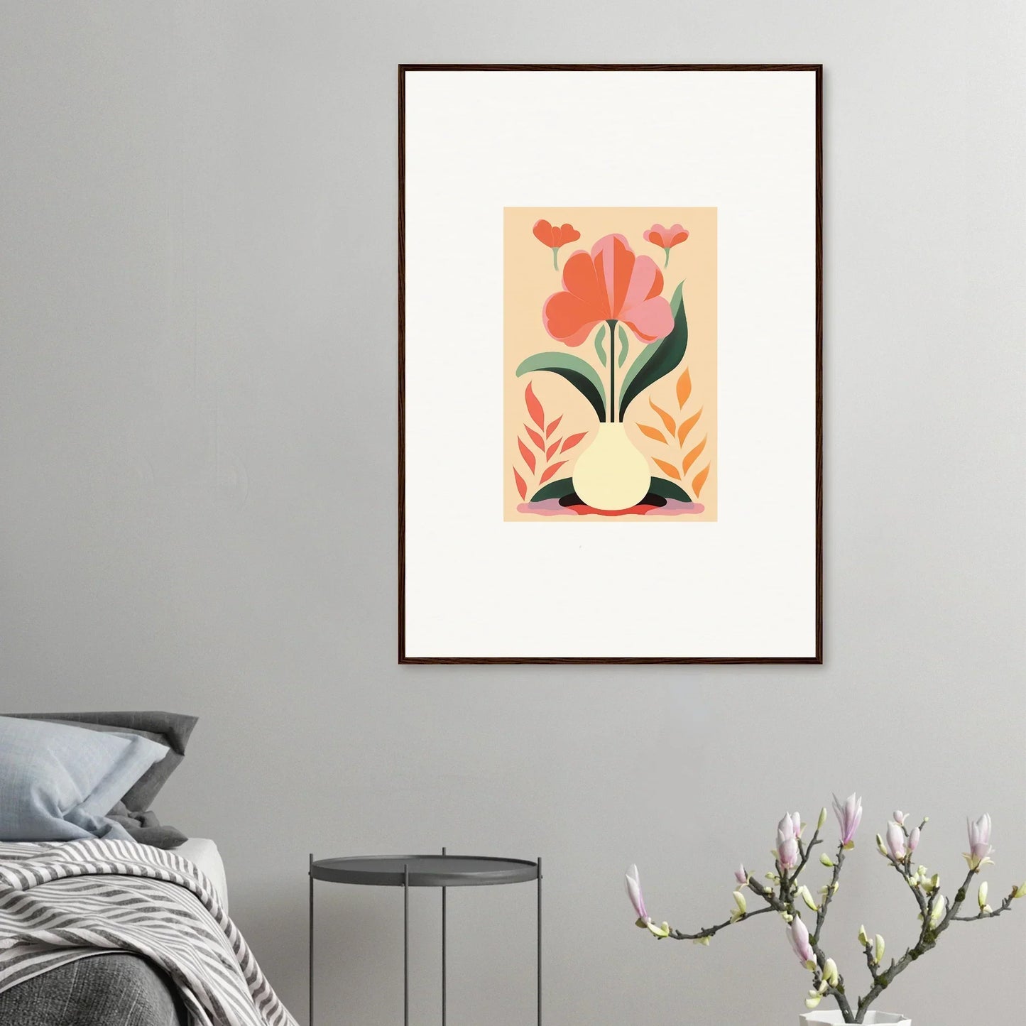 Framed wall art of stylized tulip flower for bloom euphoria room decor