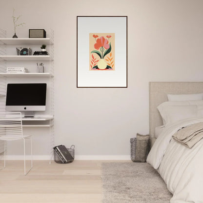 Framed wall art of a stylized tulip in warm colors for vibrant bloom euphoria room decor