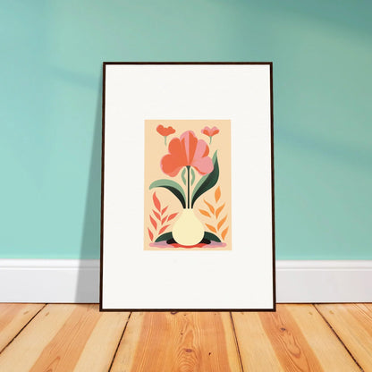 Framed wall art of stylized flowers in warm colors for vibrant bloom euphoria room decor