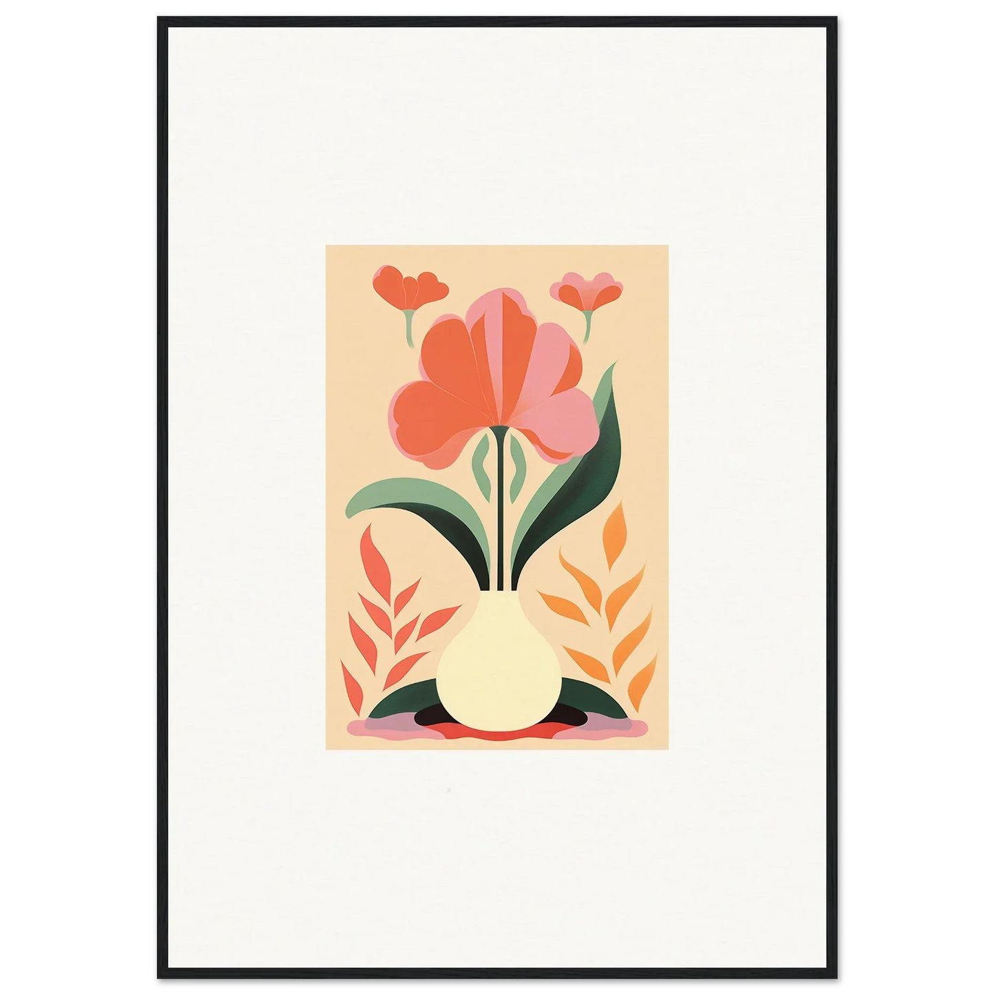 Stylized floral illustration of orange and pink blooms for Bloom Euphoria wall art