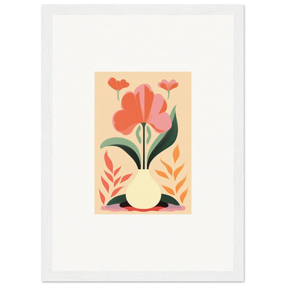 Stylized floral illustration of red and pink blooms in a yellow vase for Room Decor