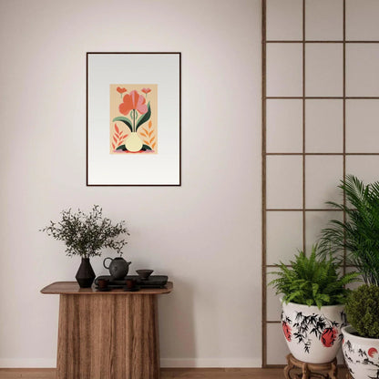 Framed wall art of stylized flowers in warm colors for bloom euphoria room decor