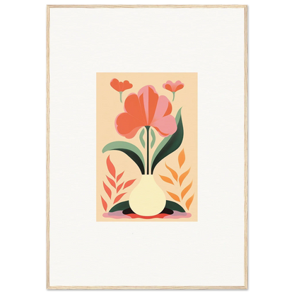 Stylized floral illustration of red and pink blooms in a vase for bloom euphoria room decor