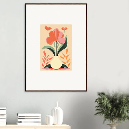 Framed wall art of warm-colored flowers for a vibrant bloom euphoria room decor