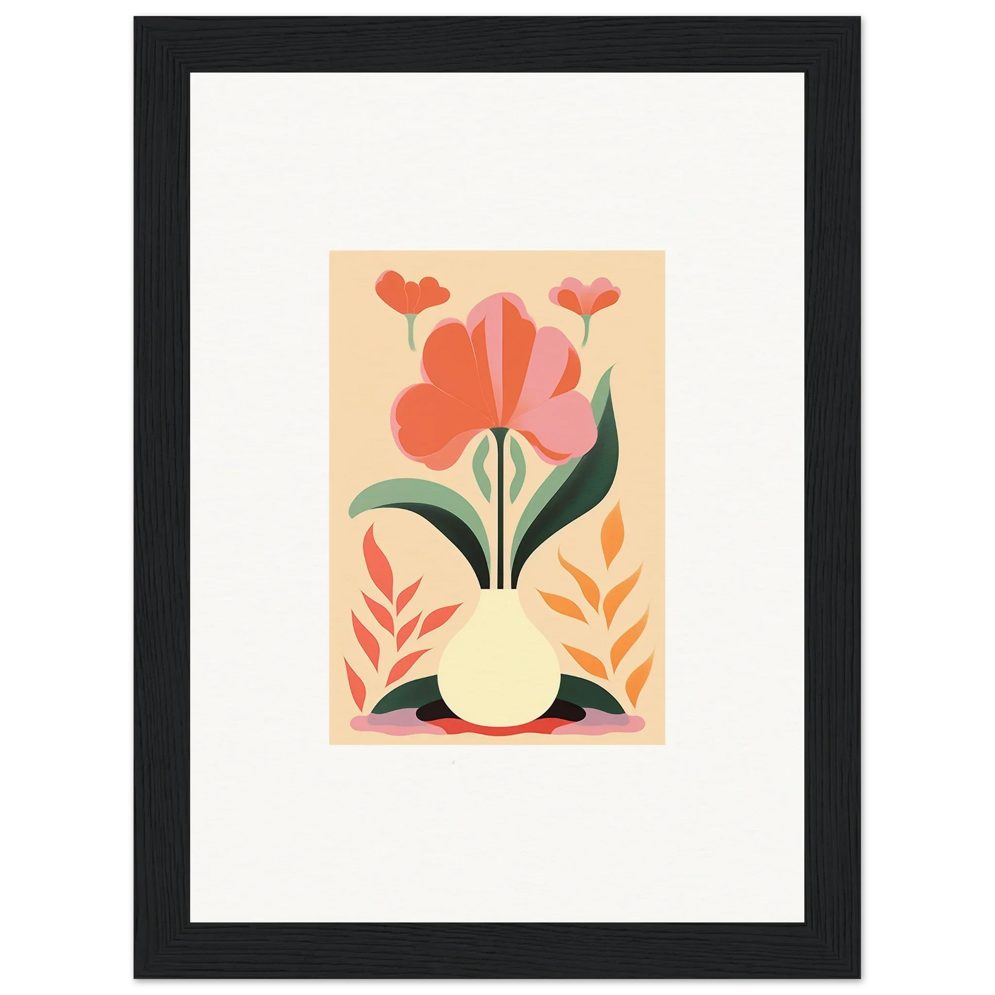 Stylized floral illustration of red and pink blooms for Bloom Euphoria wall art decor