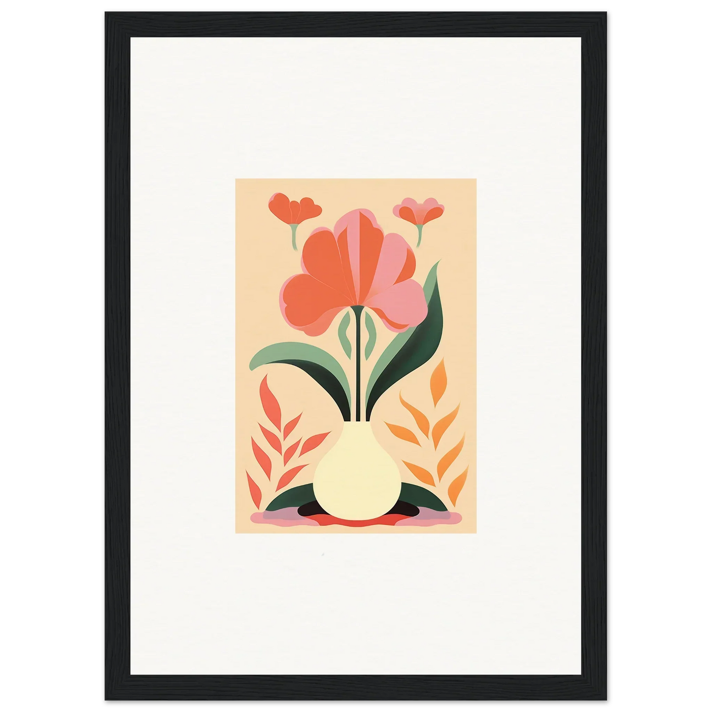 Stylized floral illustration in warm colors for bloom euphoria room decor framed wall art