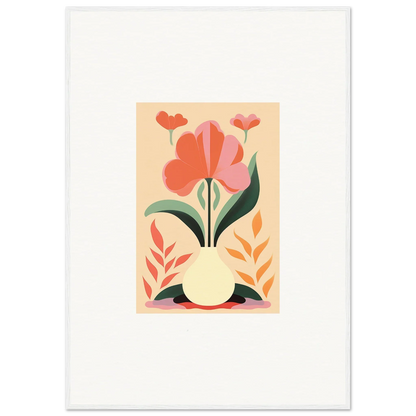 Stylized floral illustration of red and pink blooms in a yellow vase for Bloom Euphoria