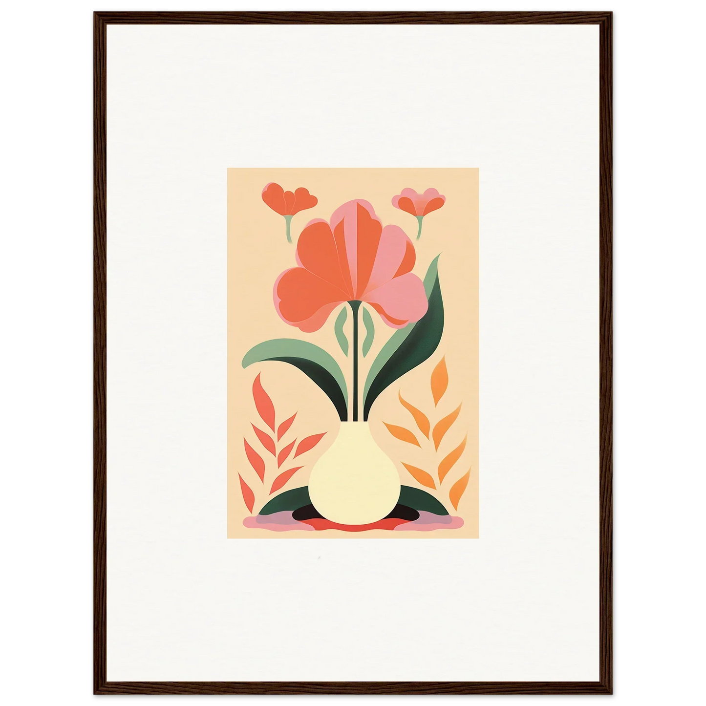 Stylized floral illustration with tulip-like flowers as framed wall art for bloom euphoria