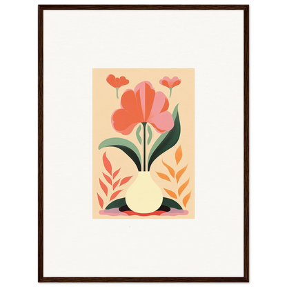 Stylized floral illustration with tulip-like flowers as framed wall art for bloom euphoria