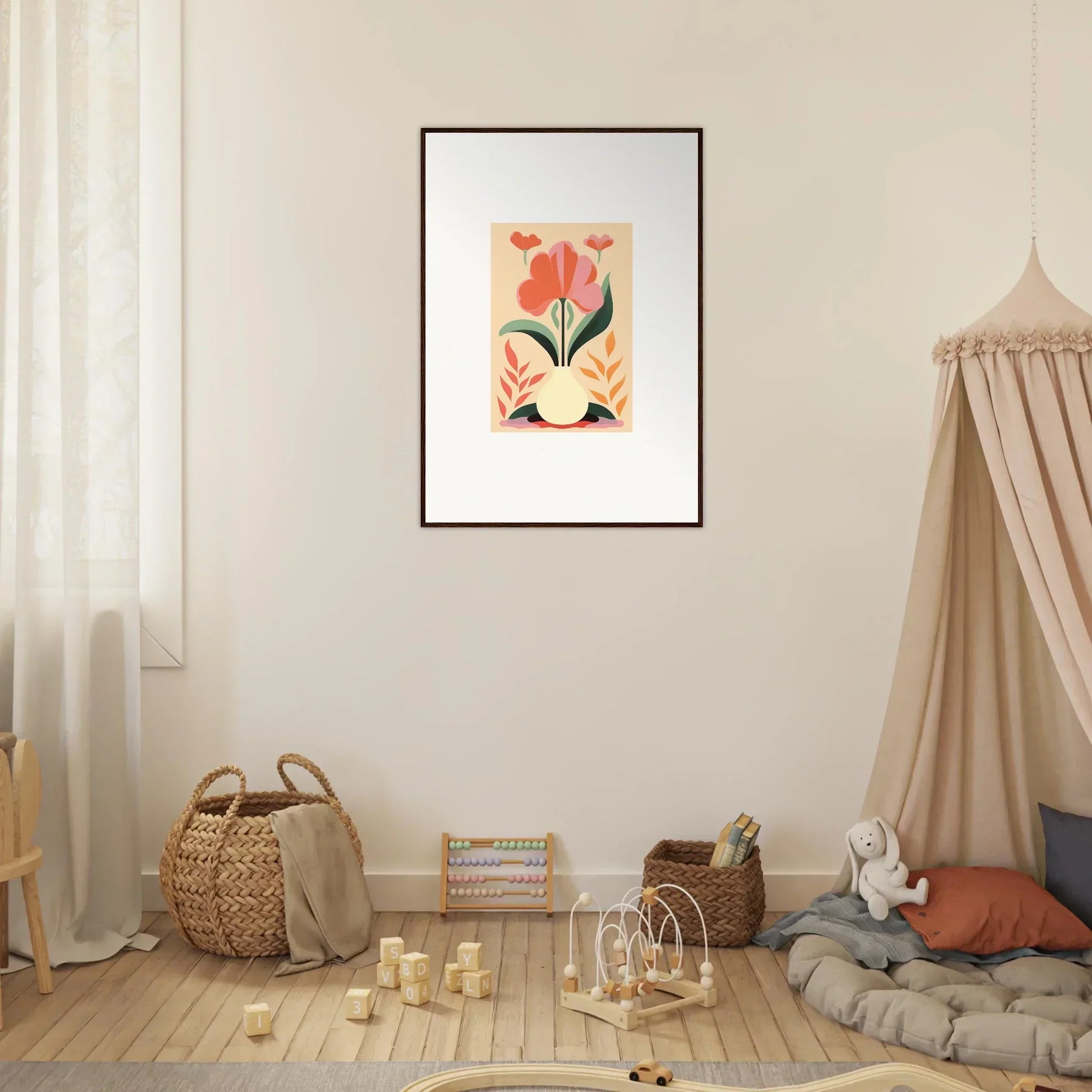 Framed wall art of a red tulip for elegant room decor and bloom euphoria