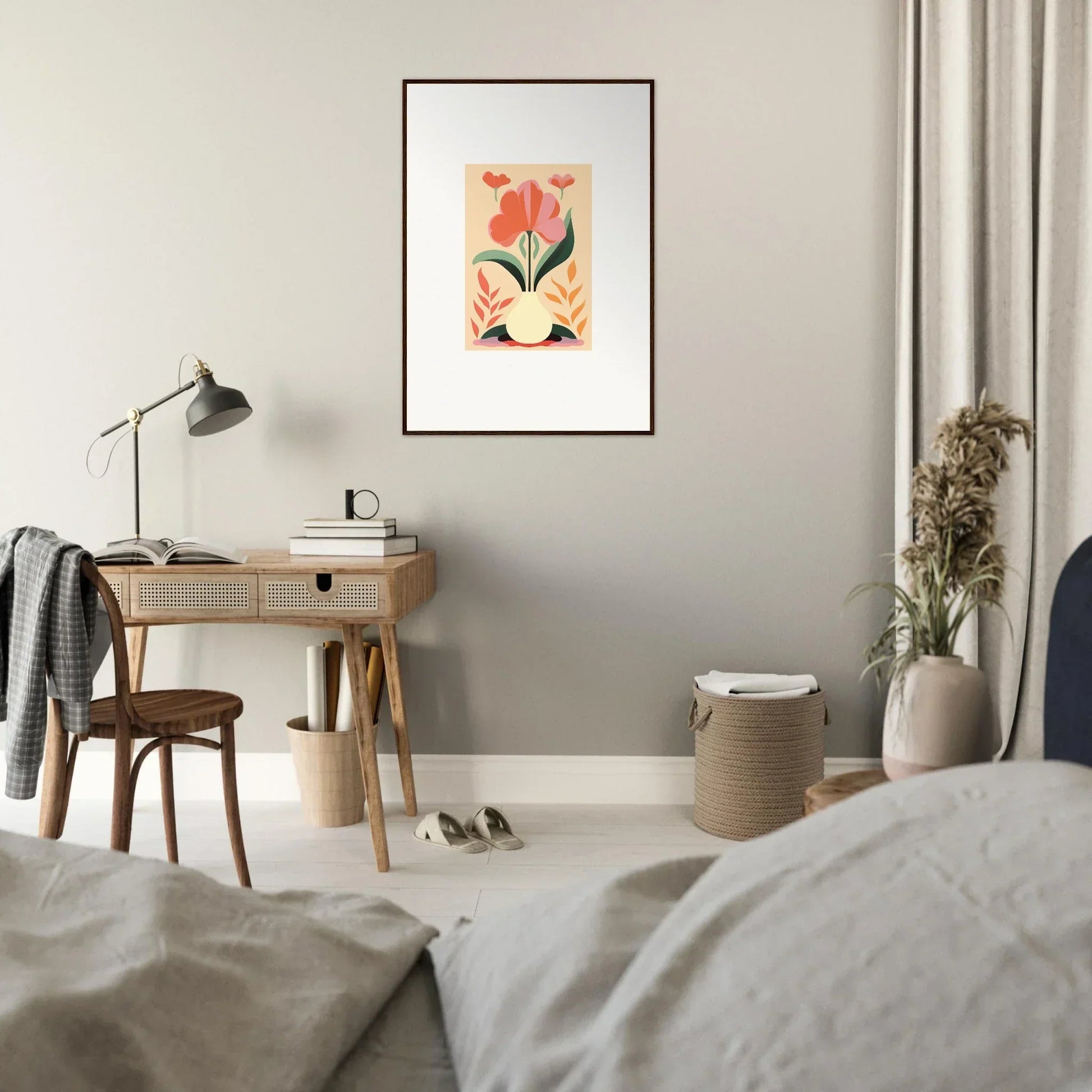 Framed wall art of stylized tulips in bloom euphoria for chic room decor