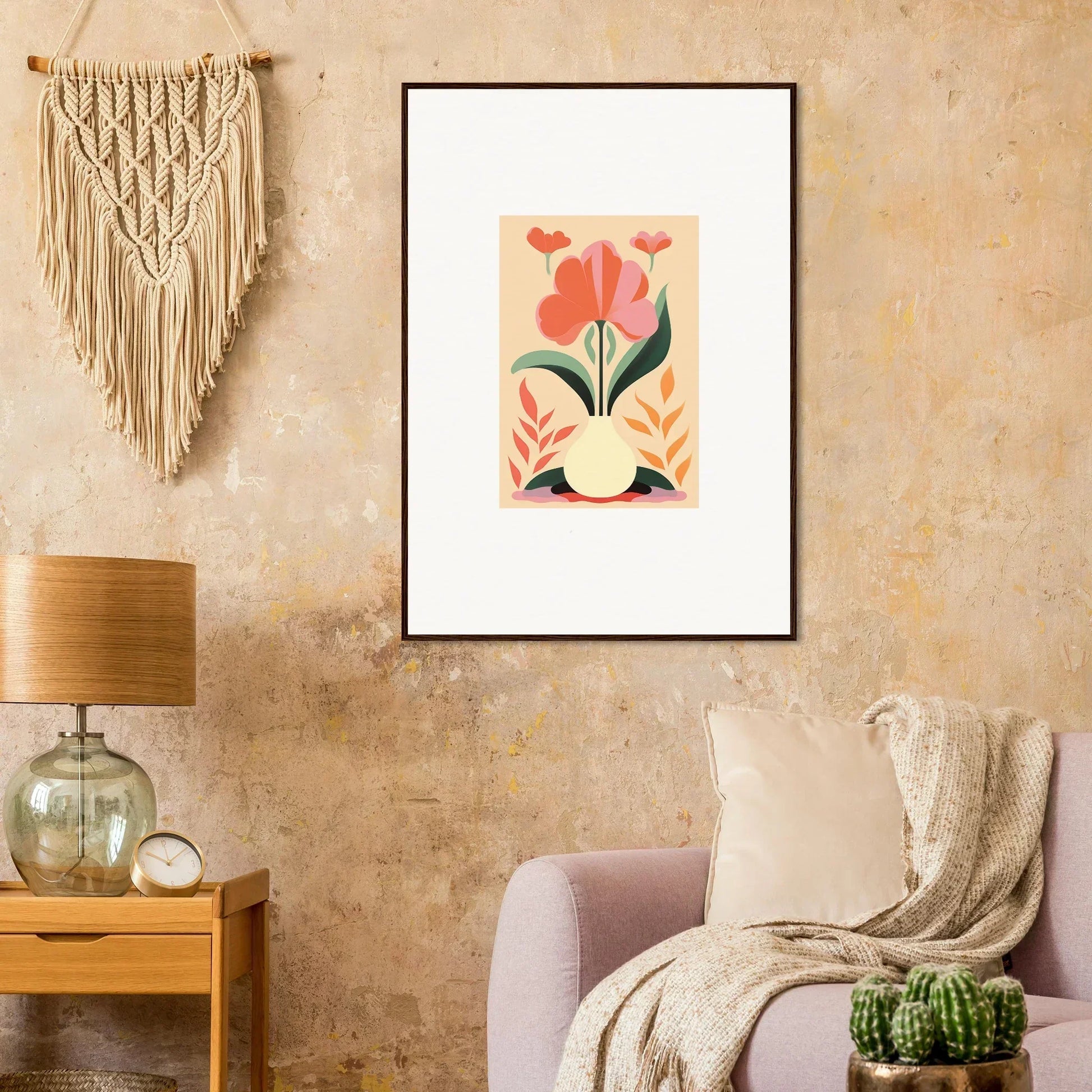 Framed wall art of warm tulips and hearts for enchanting bloom euphoria room decor