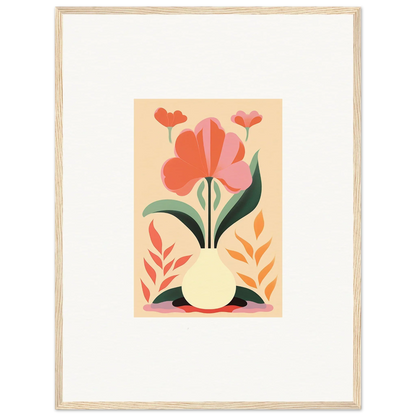 Stylized floral illustration of tulip-like flowers in vase for bloom euphoria room decor