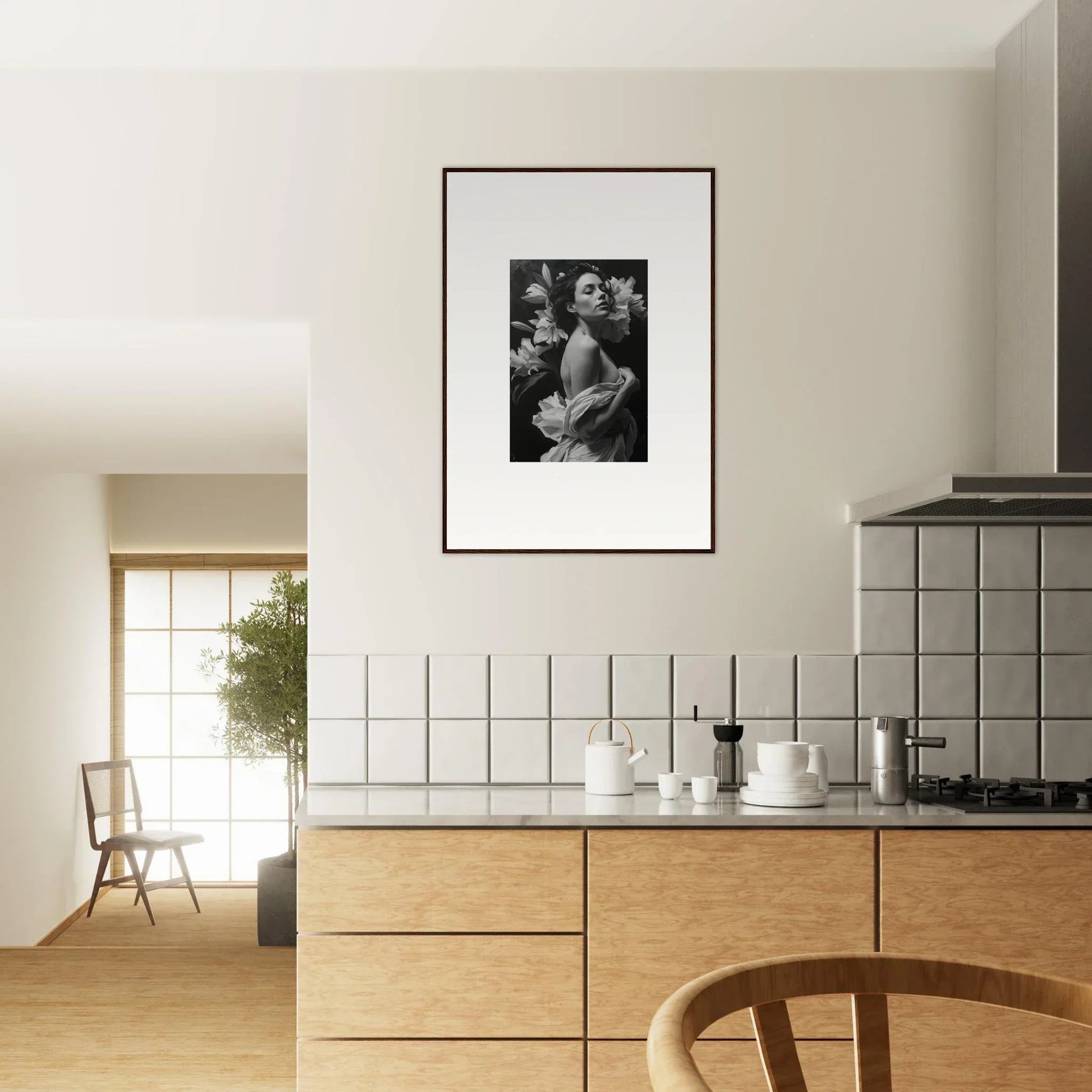 Framed black and white photograph of Vineyard Enigma for stylish room decor