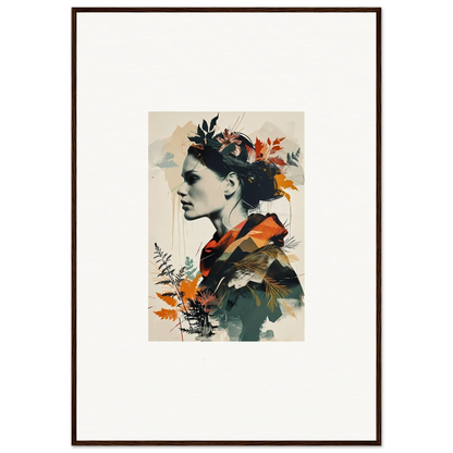 Framed canvas print of a profile portrait with autumn leaves for unique room decoration