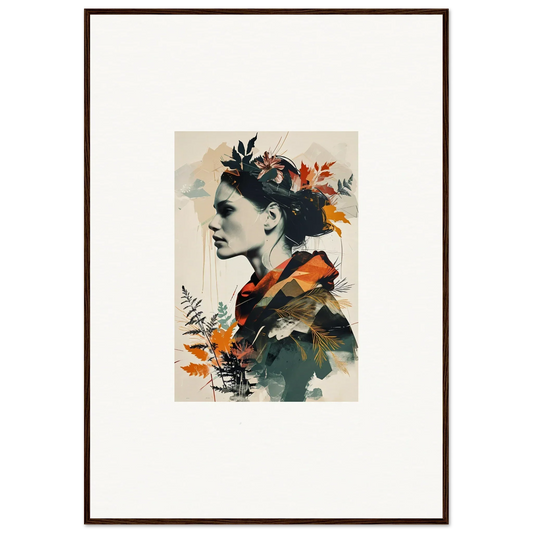 Framed canvas print of a profile portrait with autumn leaves for unique room decoration