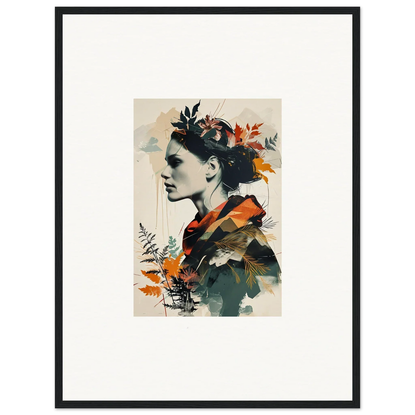 Artistic portrait blending floral elements, perfect for wall art or room decoration