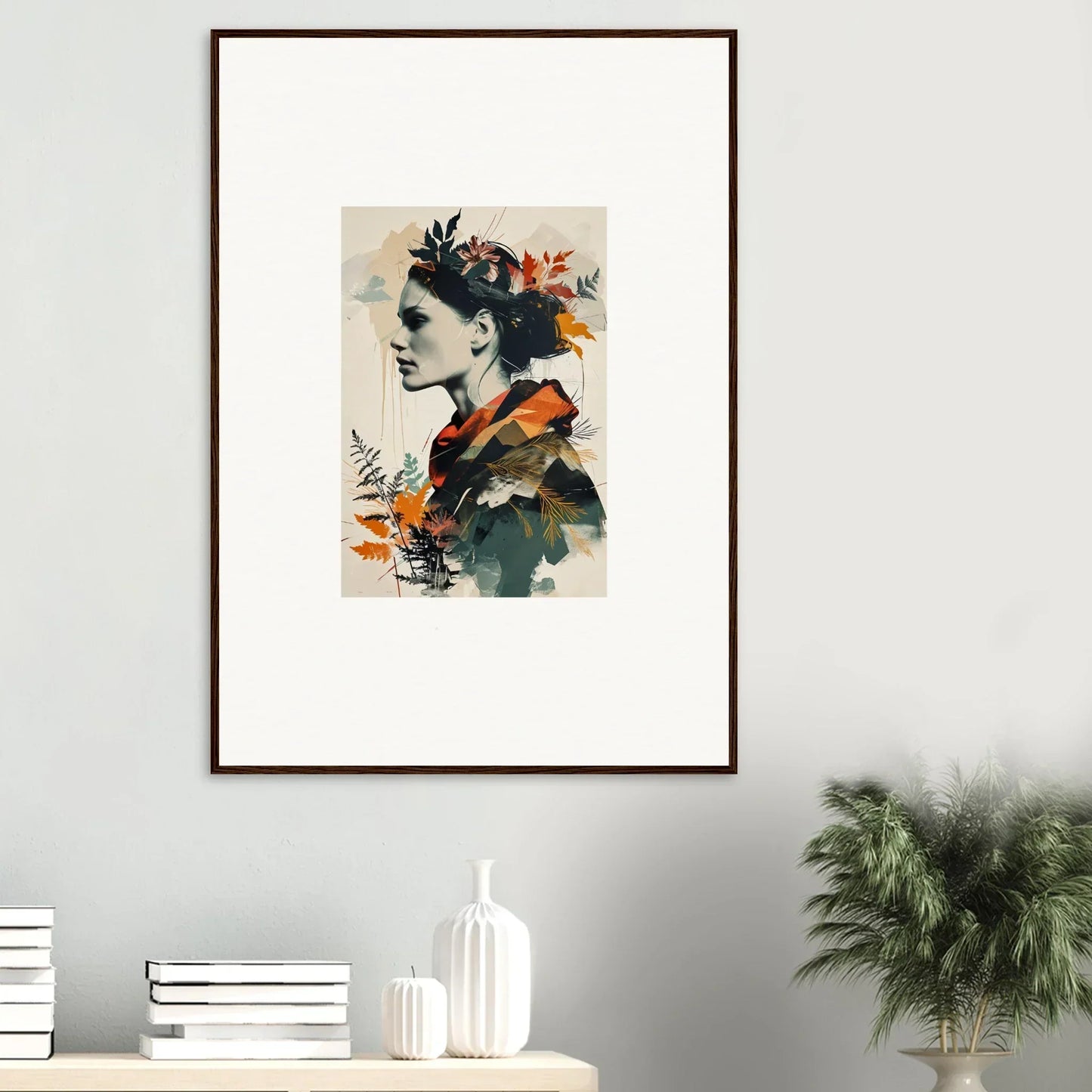 Framed wall art of an autumn floral portrait for cozy room decoration