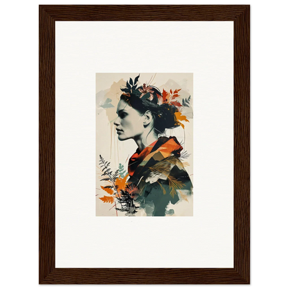 Profile portrait of a woman with floral hair, perfect for wall art or room decoration