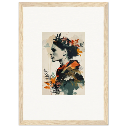 Framed wall art featuring a profile portrait with autumn flowers for room decoration