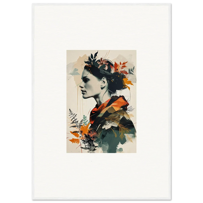 Portrait of a person with autumn leaves, perfect for room decoration or wall art