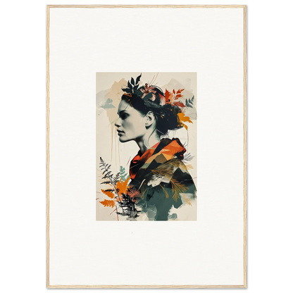 Portrait of a person with autumn leaves in hair, perfect wall art for room decoration