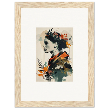 Framed wall art of a profile portrait with autumn leaves, perfect for room decoration