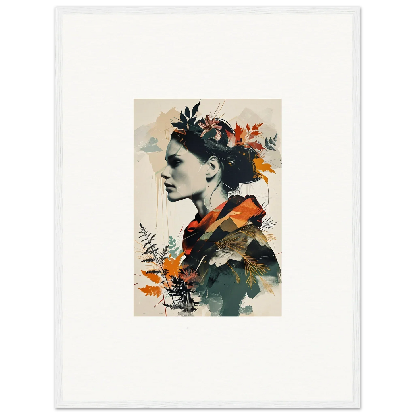 Portrait of a woman in floral attire perfect for room decoration as canvas print wall art